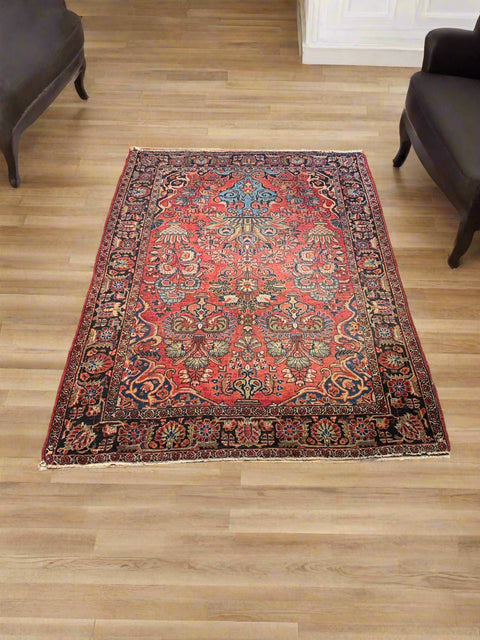 Timeless Beauty, Hand woven. Antique Persian Sarouk Rug, size 3' 6" x 5' 6"