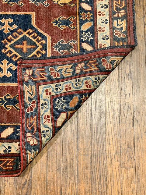 Hand-Knotted Vegetable Dye Kazak Rug from Pakistan, 3' 4" x 5' 3"