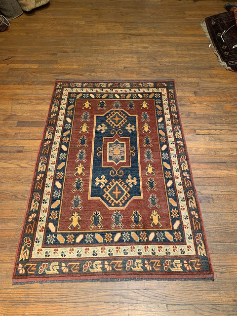 Hand-Knotted Vegetable Dye Kazak Rug from Pakistan, 3' 4" x 5' 3"
