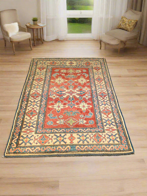 Hand-Knotted Vegetable Dye Kazak Rug from Pakistan, 3' 3" x 5' 4"