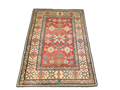 Hand-Knotted Vegetable Dye Kazak Rug from Pakistan, 3' 3" x 5' 4"