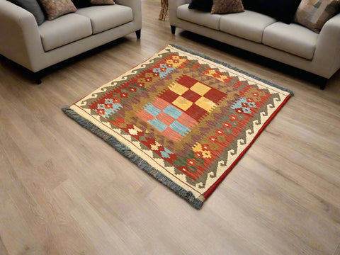 Afghan Kilim Handwoven flatweave Rug 3' 4" x 3' 5"