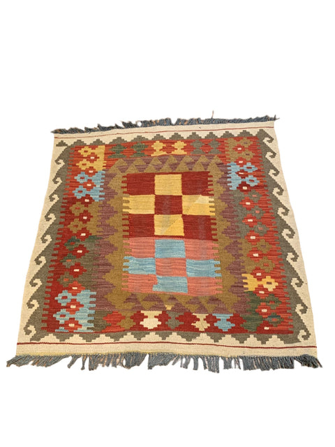 Afghan Kilim Handwoven flatweave Rug 3' 4" x 3' 5"