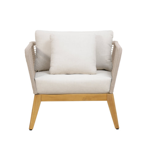 Cypress Teak Wood Outdoor Arm Chair with Biege Rope Design
