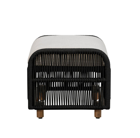 Alpine Teak Wood Outdoor Ottoman with Black - Rope Design