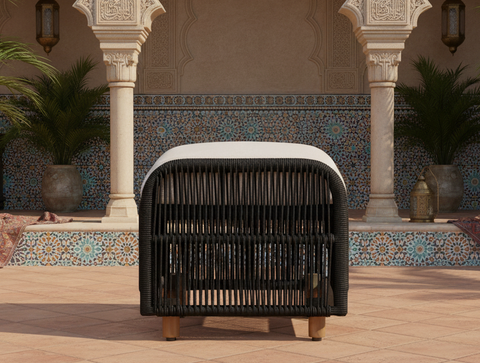 Alpine Teak Wood Outdoor Ottoman with Black - Rope Design