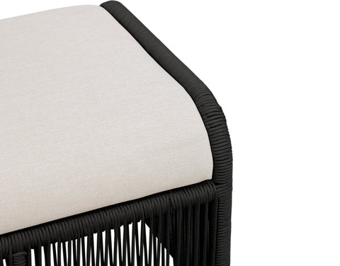 Alpine Teak Wood Outdoor Ottoman with Black - Rope Design