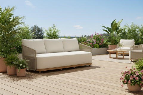 Alpine Teak Wood Outdoor Sofa with Biege Rope Design