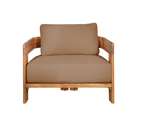 Paradiso Outdoor Solid Teak Wood Chair - light brown fabric