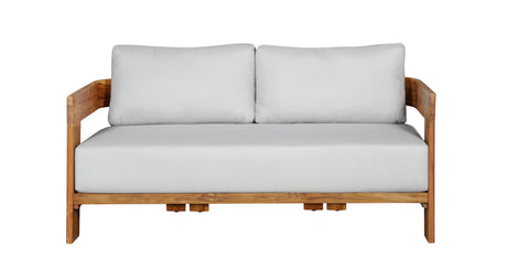 Paradiso Outdoor Solid Teak Wood Love seat - Light Gray Fabric