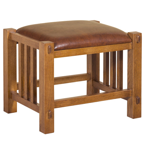Mission Spindle Stool - Quarter Sawn Oak & Leather (2 Colors Available) (Pre-Order Walnut Stain)