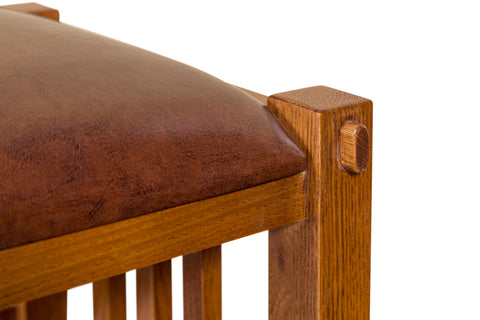 Mission Spindle Stool - Quarter Sawn Oak & Leather (2 Colors Available) (Pre-Order Walnut Stain)