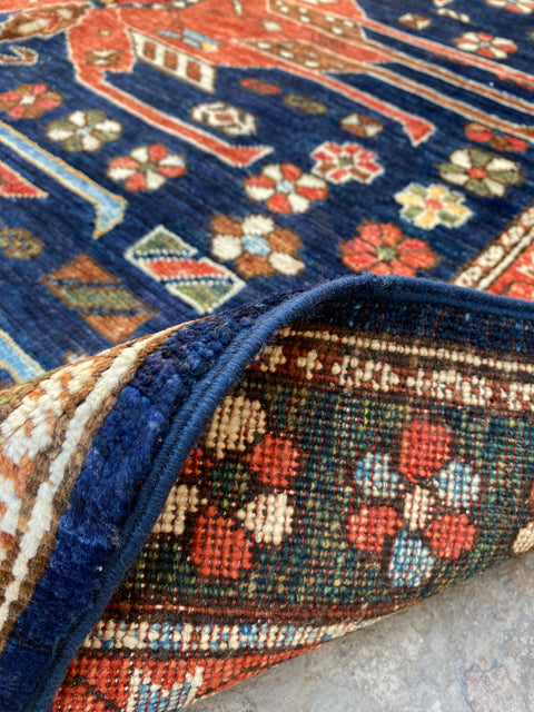 Hand-Knotted Vegetable Dye Kazak Rug from Pakistan, 5' x 6' 7"