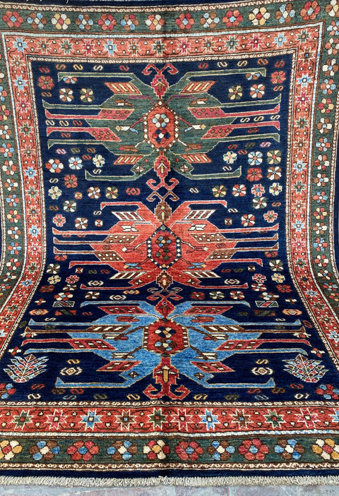 Hand-Knotted Vegetable Dye Kazak Rug from Pakistan, 5' x 6' 7"
