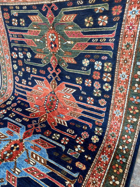 Hand-Knotted Vegetable Dye Kazak Rug from Pakistan, 5' x 6' 7"