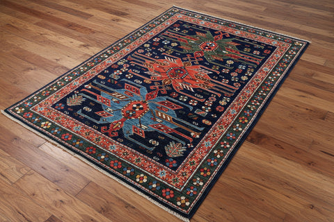Hand-Knotted Vegetable Dye Kazak Rug from Pakistan, 5' x 6'7"