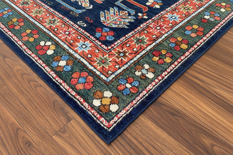 Hand-Knotted Vegetable Dye Kazak Rug from Pakistan, 5' x 6'7"