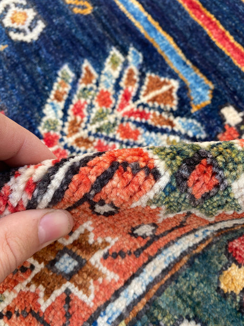 Hand-Knotted Vegetable Dye Kazak Rug from Pakistan, 5' x 6'7"