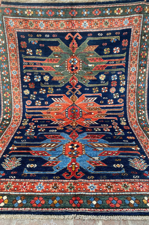 Hand-Knotted Vegetable Dye Kazak Rug from Pakistan, 5' x 6'7"