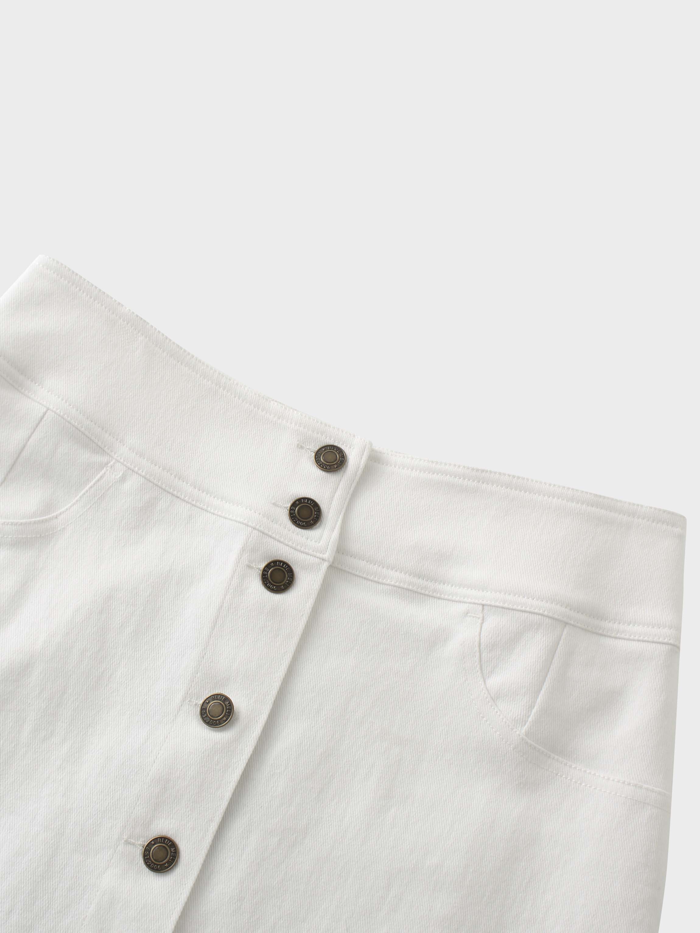 Button Down Denim Skirt-White