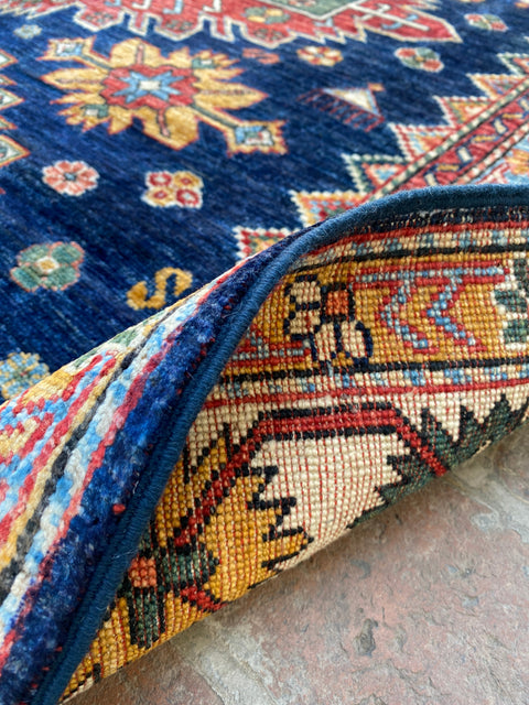 Hand-Knotted Vegetable Dye Kazak Rug from Pakistan,  5' 4" x 7' 9"