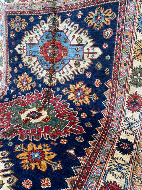 Hand-Knotted Vegetable Dye Kazak Rug from Pakistan,  5' 4" x 7' 9"
