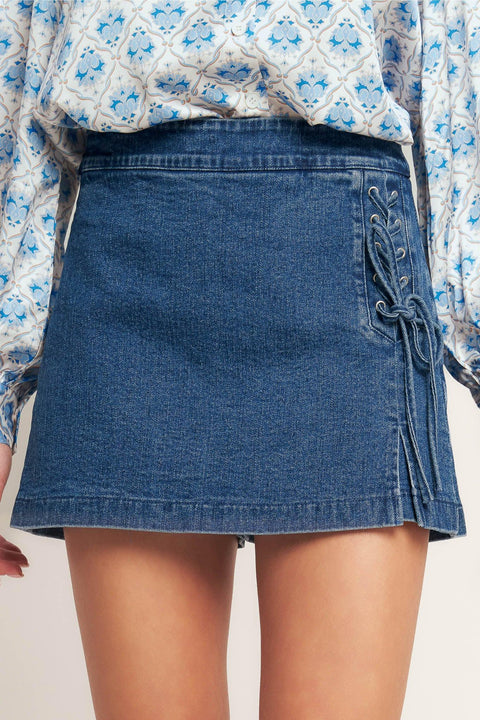 CITY LACE-UP DENIM SKORT