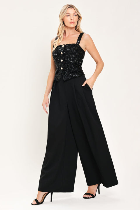 NIGHTFALL GLAM BLACK SEQUIN WIDE-LEG JUMPSUIT