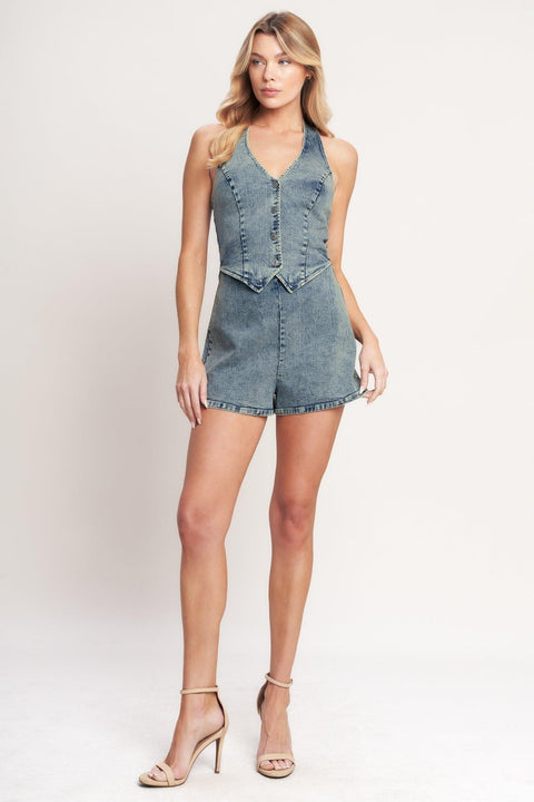 EVERYDAY ESCAPE DENIM ROMPER