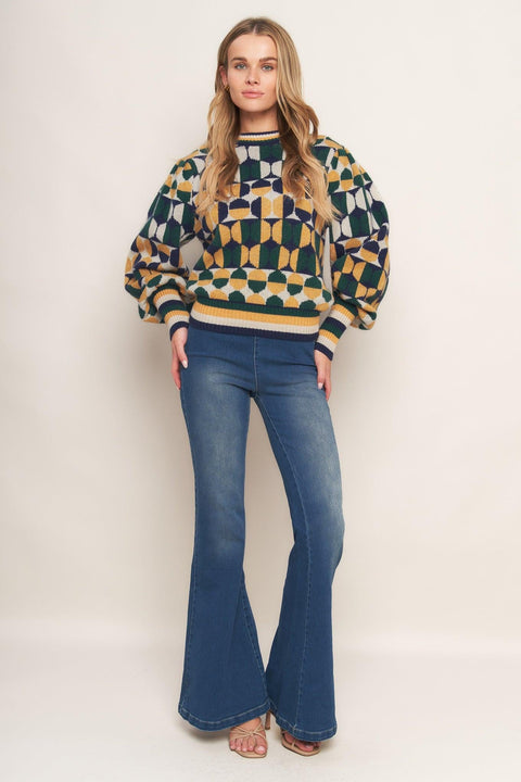 CHEER YOU ON JACQUARD SWEATER TOP