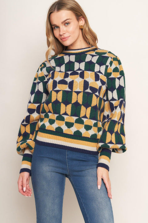 CHEER YOU ON JACQUARD SWEATER TOP