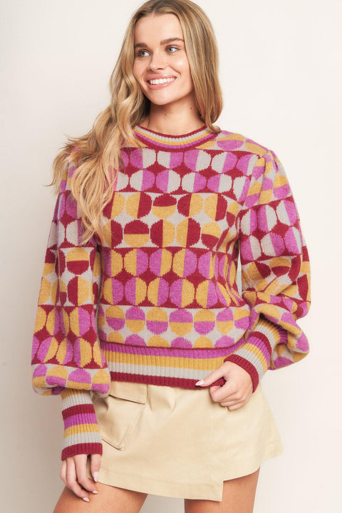 CHEER YOU ON JACQUARD SWEATER TOP