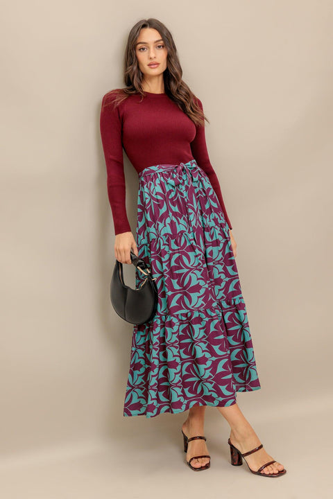 SANGRIA BLOOM WOVEN MIDI DRESS