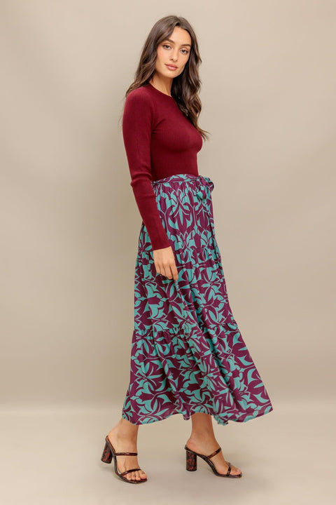 SANGRIA BLOOM WOVEN MIDI DRESS