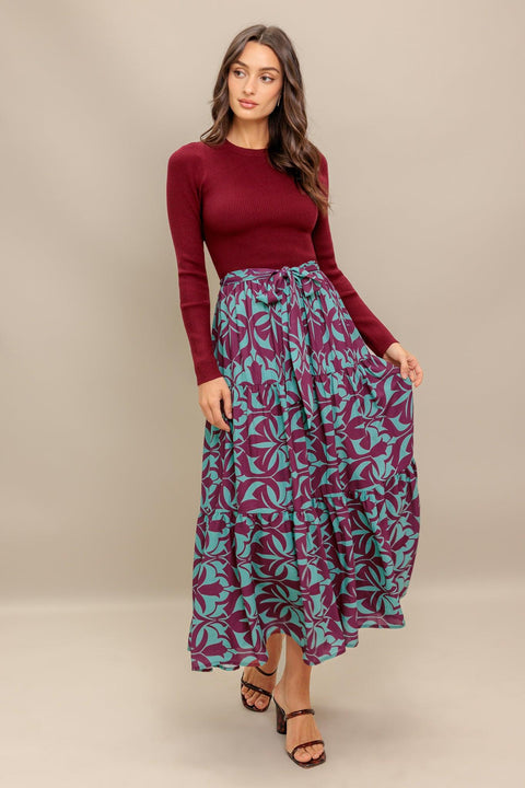 SANGRIA BLOOM WOVEN MIDI DRESS