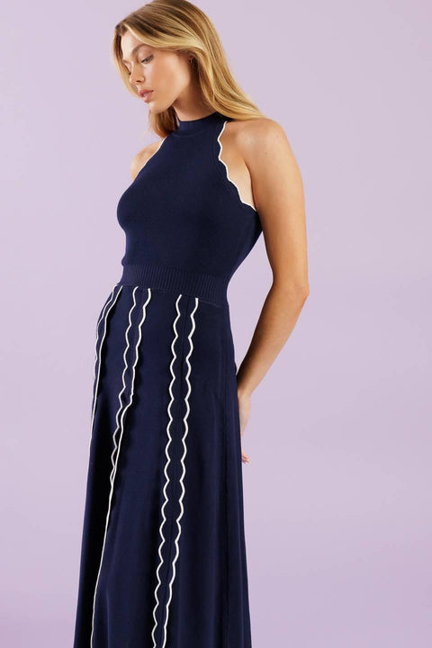 TIME FOR CHEER NAVY SWEATER MIDI DRESS