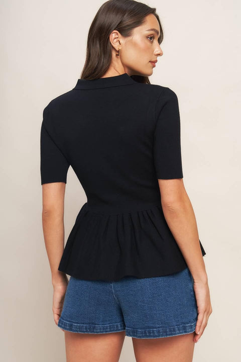 SWEET SERENADE BLACK WOVEN TOP