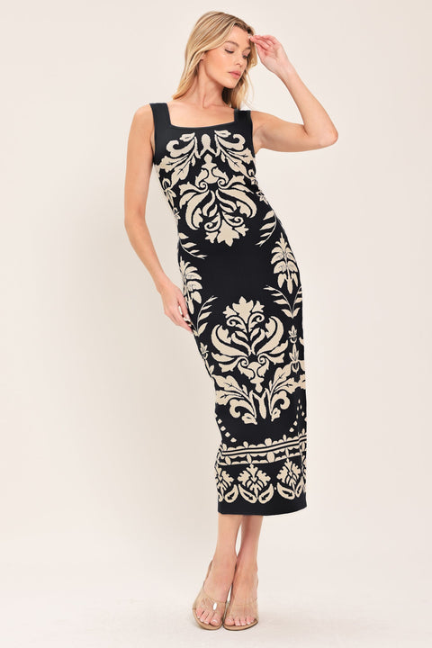 GREEK ISLE GLAM JACQUARD MIDI DRESS