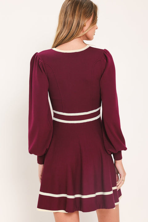 MERLOT IVORY MOMENT SWEATER MINI DRESS