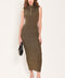 COCOA POISE BROWN KEYHOLE SLEEVELESS SWEATER MIDI DRESS