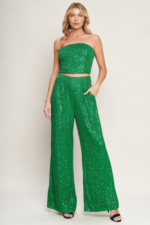 CHARMING COMPOSURE SEQUIN TOP AND BOTTOM SET