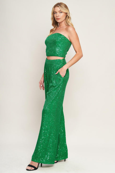 CHARMING COMPOSURE SEQUIN TOP AND BOTTOM SET