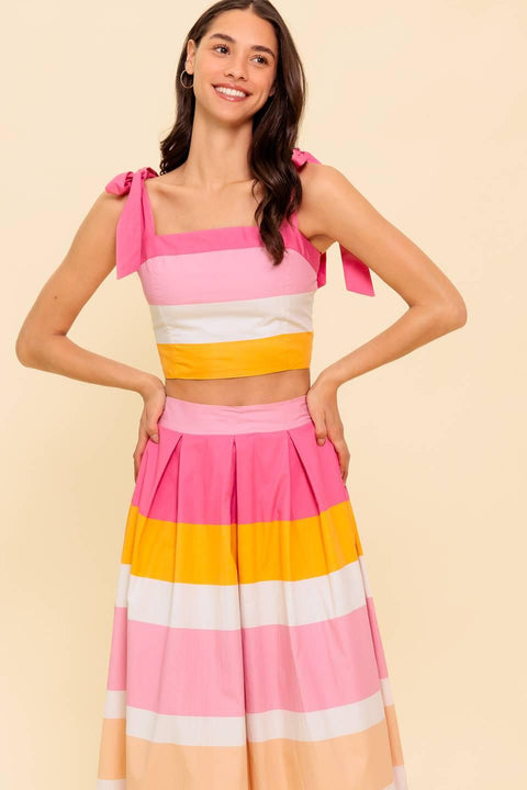 THE SPACE BETWEEN PINK WOVEN TOP AND SKIRT SET
