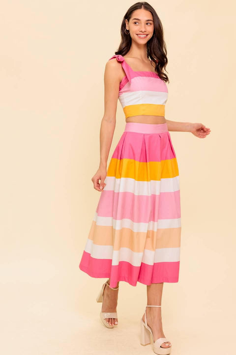 THE SPACE BETWEEN PINK WOVEN TOP AND SKIRT SET