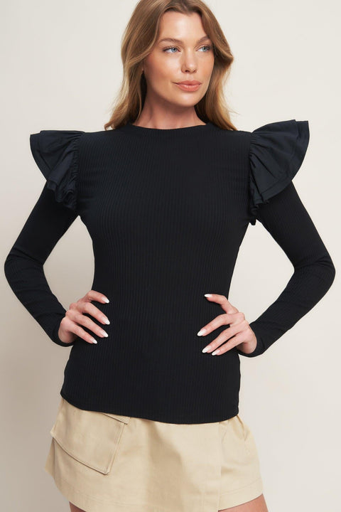 HAPPIEST HERE BLACK KNIT TOP