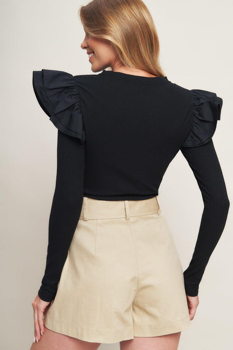 HAPPIEST HERE BLACK KNIT TOP