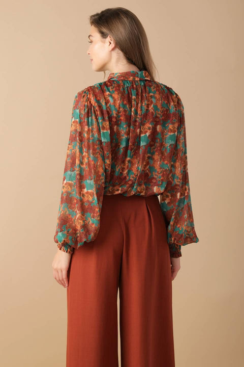 NOSTALGIC TEAL BROWN WOVEN TOP