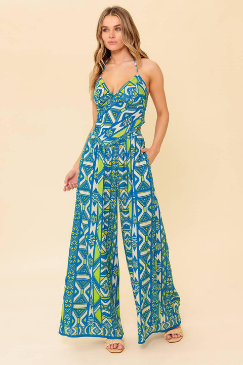 STUN LIKE ME NAVY WOVEN TOP AND PANT SET