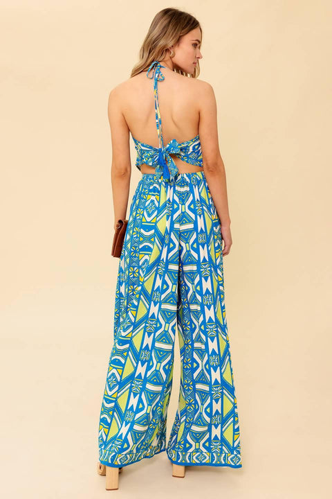 STUN LIKE ME NAVY WOVEN TOP AND PANT SET