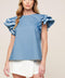 WEEKEND GETAWAY BLUE WOVEN TOP
